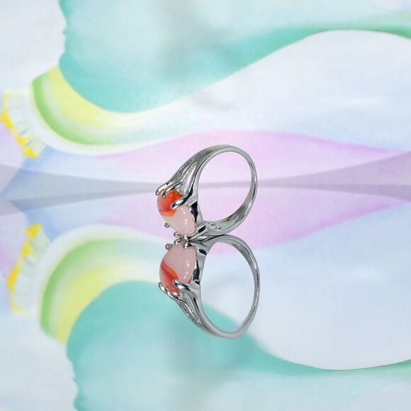 Cyleste Celine Oval Apricot Orange Agate Silver Ring Size 6 Gift Boxed - Picture 5 of 10